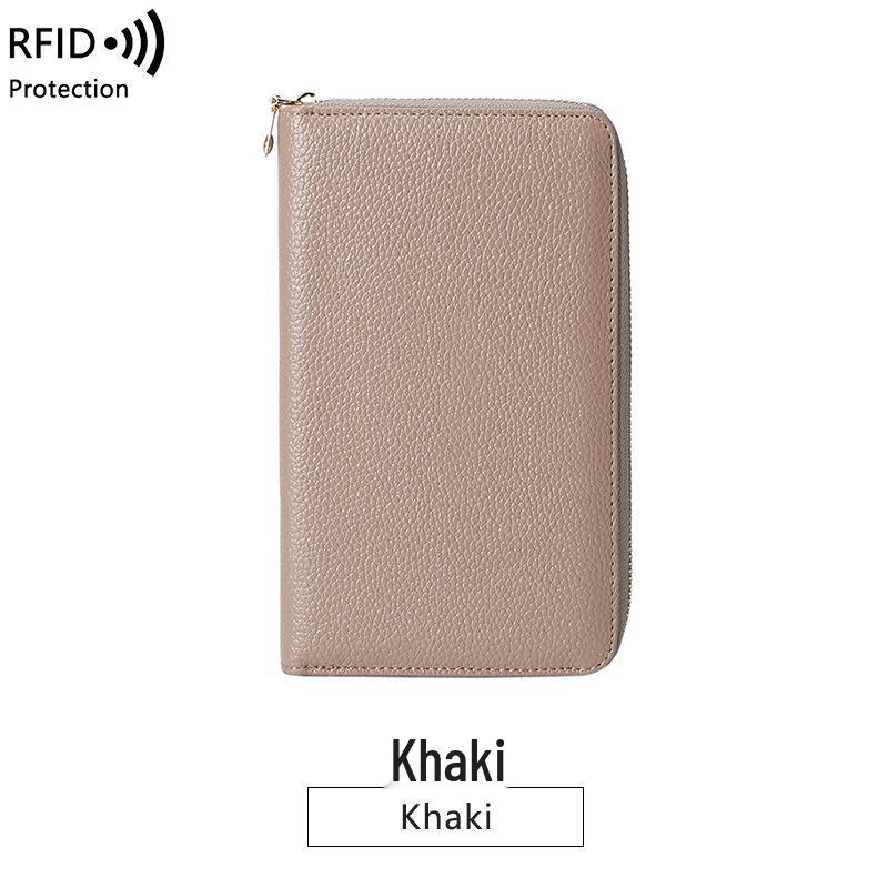 RFID Long Wallet: Top Grain Cowhide Passport & Document Holder with Zipper Phone Pouch for Men & Women