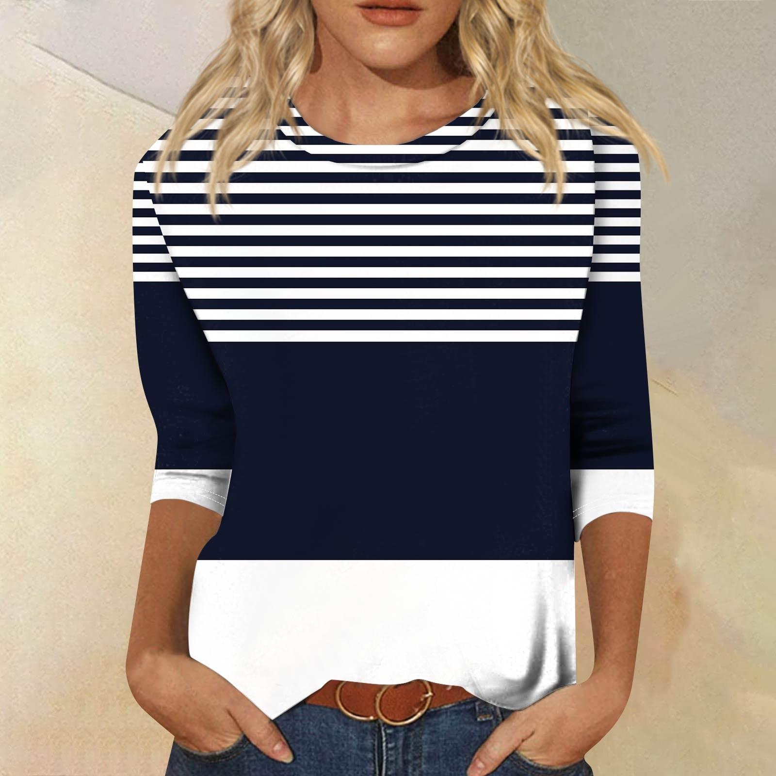 

Женская модная повседневная свободная футболка с круглым вырезом и рукавами 3/4 с принтом, женский топ XXL тёмно-синий