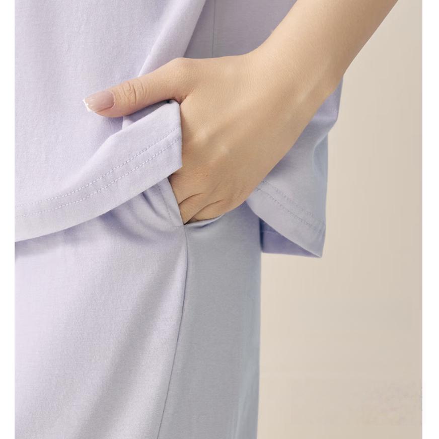 Hodohome Women's Pure Cotton Pajamas Spring Summer Short Sleeve Long Pants Comfort Cotton Loungewear