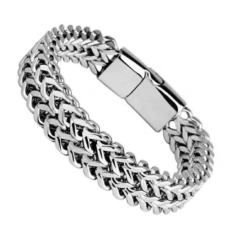 Men’s Stainless Steel Double Row Woven Dragon Bone Magnetic Bracelet