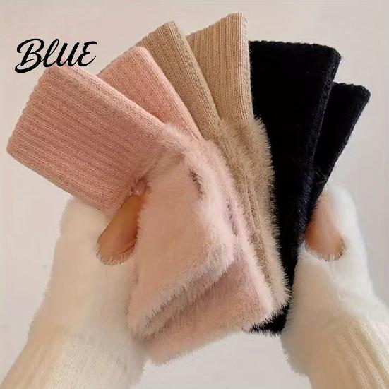 Flexible Half Finger Typing Gloves 1 Pair Fingerless Gloves Winter Warm Mittens Polyester Thermal for Women Soft Fuzzy Fleece Driving Writing