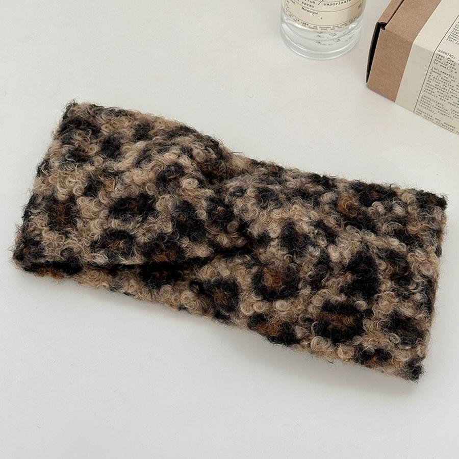 Vintage Leopard Print Knitted Cross Wash Face Headband for Women Autumn & Winter Versatile Hair Accessory
