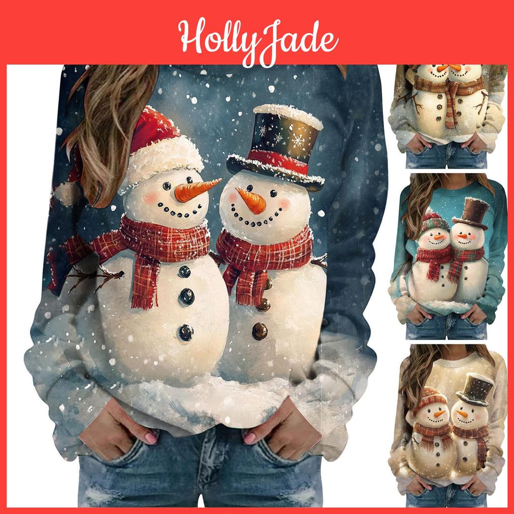 Christmas Women Casual Snowmen Print Hoodies Loose Fit Long Sleeve Sweatshirts Streetwear Casual Pullover Tops