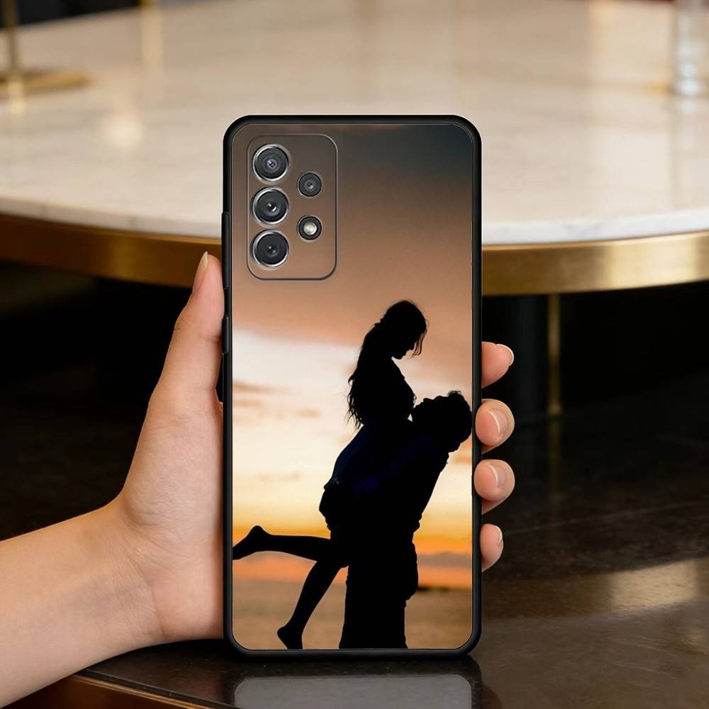 Romantic Couple Silhouettes Soft Silicone Black Cover Phone Case For Samsung Galaxy A73,A72,A71,A70,A53,A52,A51