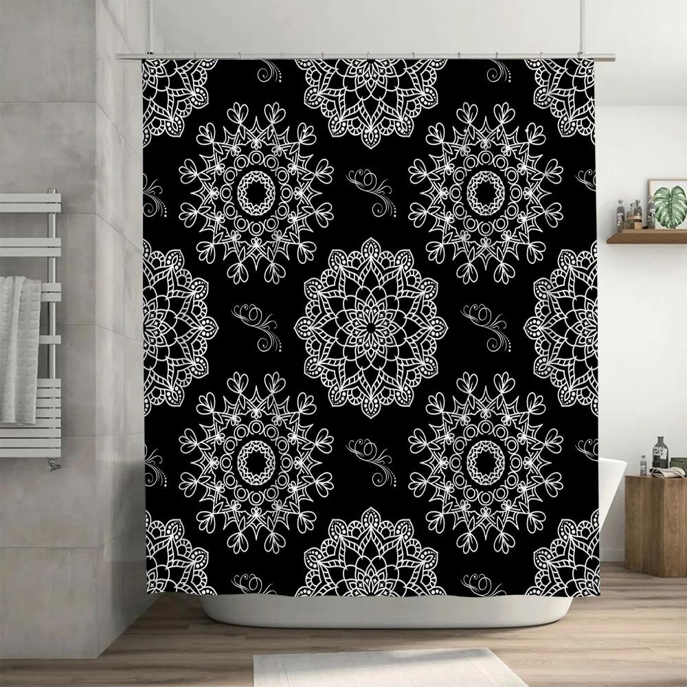 White Lace Shower Curtain Black Waterproof Bath Mat Decorative Fabric Bathroom Window Decoration Home Drape Curtains White 140 x