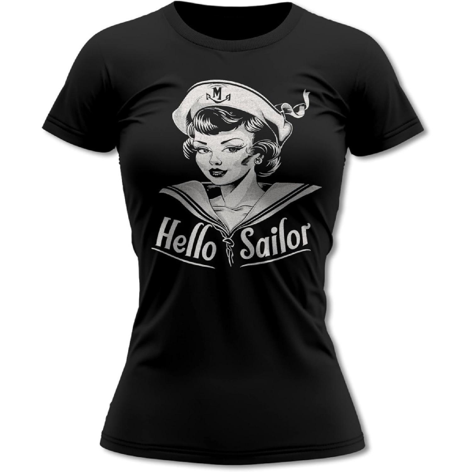 Bands and Bones Винтажная футболка для женщин  Девушка-морячка , 3 дизайна S