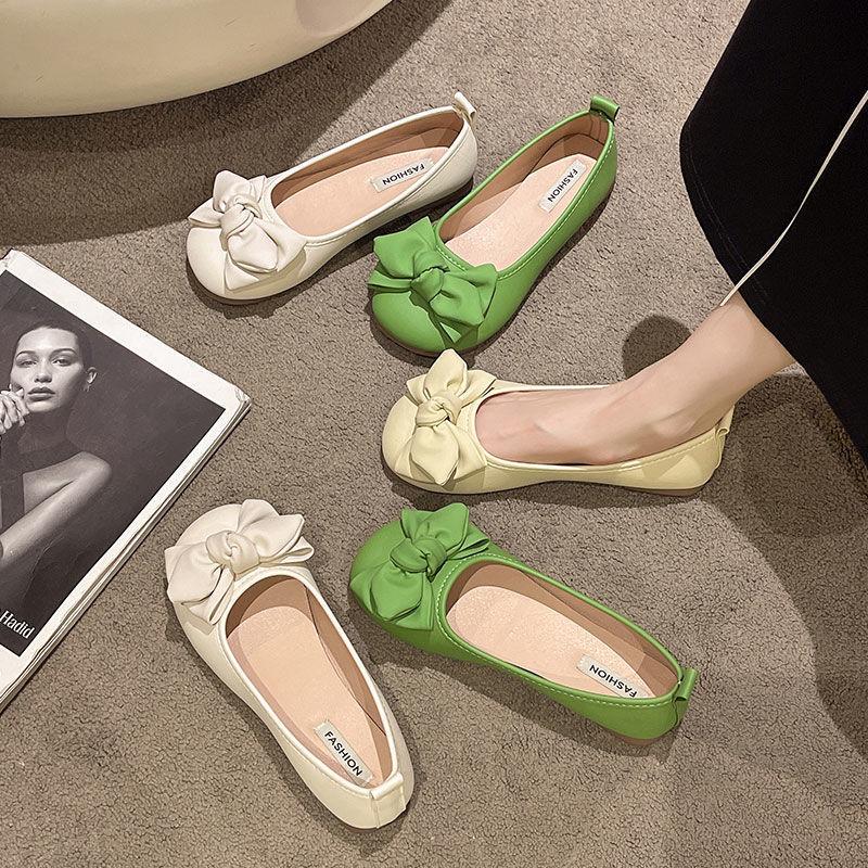French Evening Wind Single Shoes Soft Sole 2025 Spring and Summer Thin Retro Bow Light Mouth Laden Shoes Gentle Wind Doudou Shoes