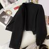Women Short Suit Coat Lapel Long Sleeve Single Button Suit Jacket Solid Color Loose Fit Casual Business Style Suit Coat