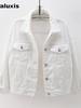 Giacca di Jeans Colorata Nuova Primavera/Autunno Taglie Forti Donna Stile Coreano Bianco Manica Lunga BF Cappotto Top Viola