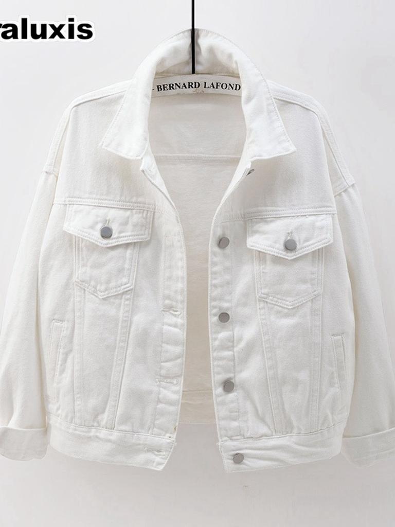 Giacca di Jeans Colorata Nuova Primavera/Autunno Taglie Forti Donna Stile Coreano Bianco Manica Lunga BF Cappotto Top Viola