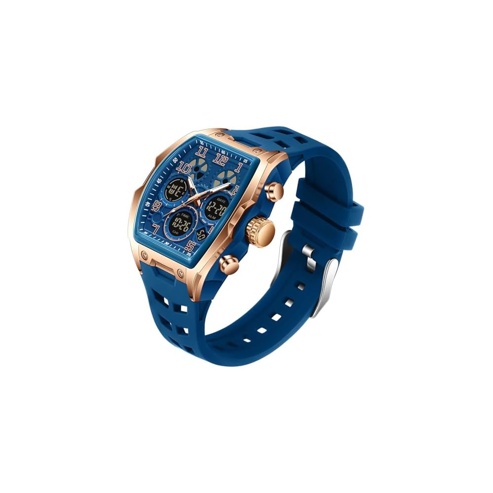 Findtime Men s Digital Analog Watch 3 Time Zones Multi-Function Stopwatch Alarm Waterproof Pilot Style Sports Watch
