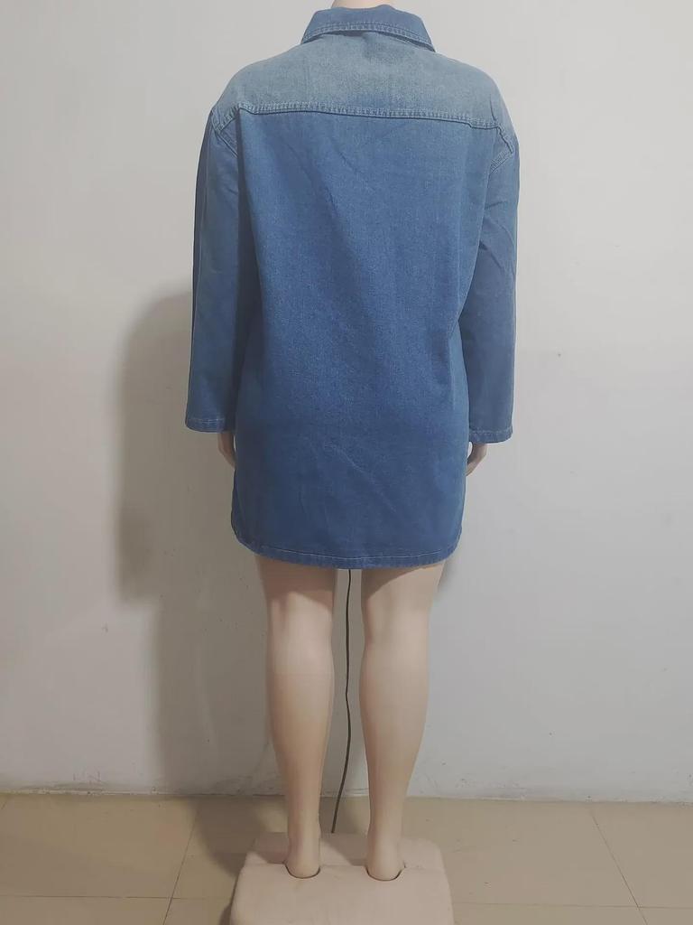 2024 European and American Women's Spring/Summer Loose Denim Lapel Dress