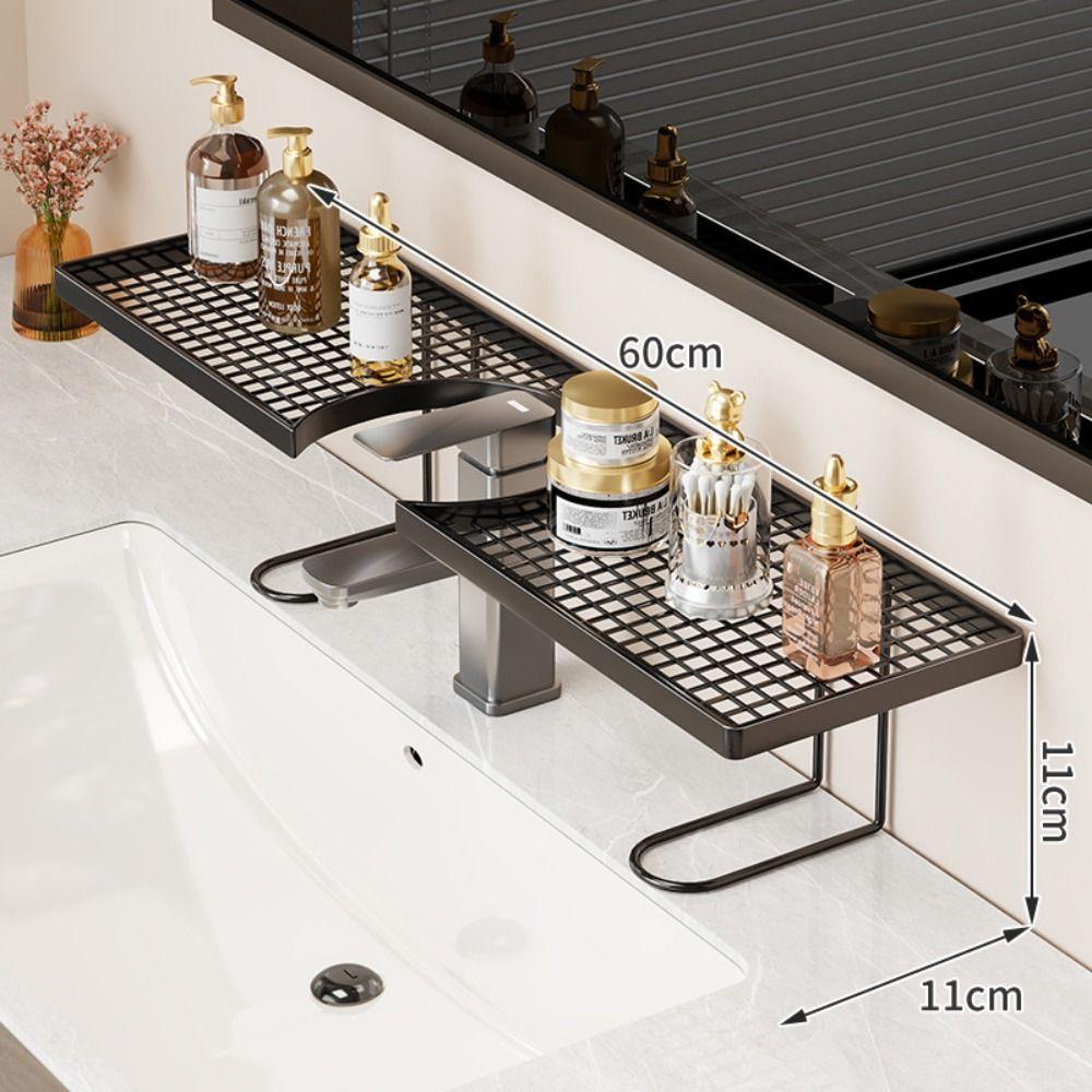 50/60cm Bathroom Counter Shelf Draining Anti Slip Faucet Shelf Heavy Duty Hollow Out Bathroom Vanity Shelf