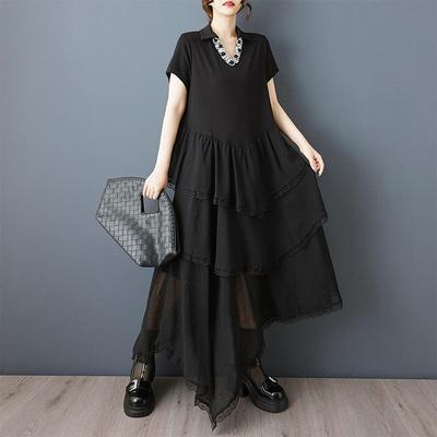 Kort ermet Plus size vintage Svart nyankomne kjoler for kvinner avslappet løs lang sommerkjole