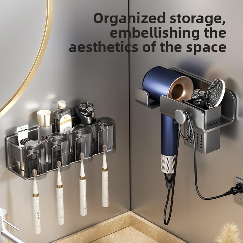 Modern Minimalist Wall Mount Hair Dryer Holder With Antislip Surface For Bathroom Storage