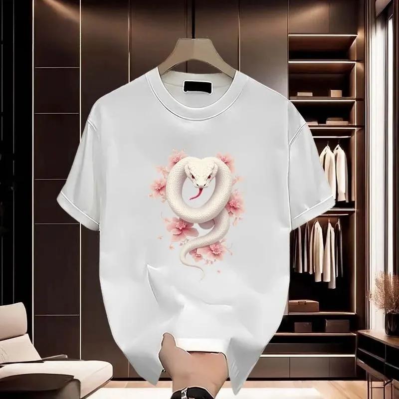 

Женская мультяшная футболка с простым принтом змеи из чистого хлопка, спортивная, удобная, с круглым вырезом и короткими рукавами S белый