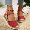 French Hemp Rope Thick Soled Toe Sandals for Women, Oversized Casual Wedge Heel Buckle, Foreign Trade Cross-border Women's Shoes
