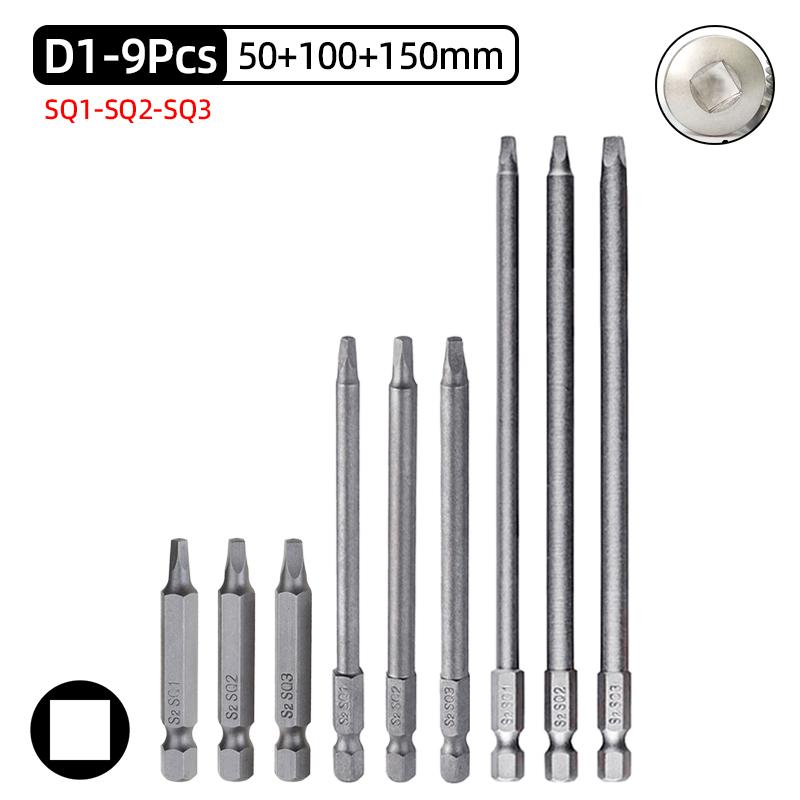 50mm Square Head Screwdriver Bits Set SQ1/SQ2/SQ3 Magnetic Four Corners Screw Driver 6.35mm Hex Shank Ratchet Wrench Hand Tools