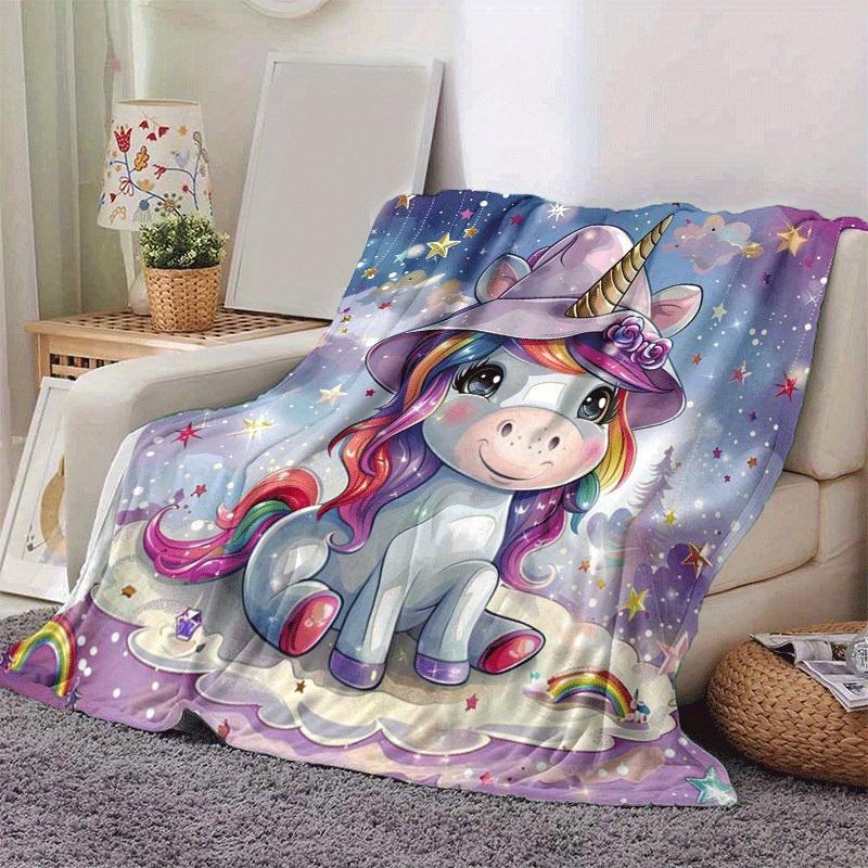 1pc Unicorn Printing Lightweight Flannel Blanket, Comfortable and Warm Blanket, for Camping Sofa Bed and Couch Office, Suitable for Gift Blan