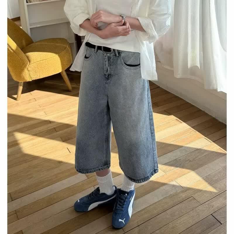 ICH MODE Women s Retro Cropped Denim Pants M
