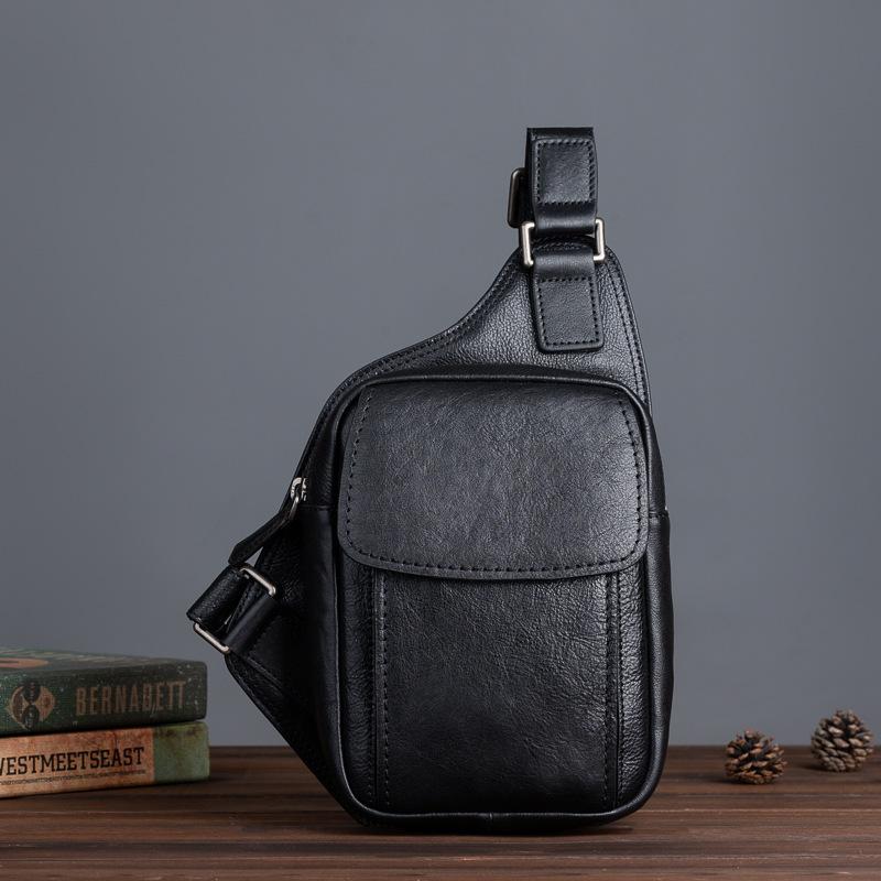 Convenient Baotou Layer Tree High Vegetable Tanned Cowhide Retro Casual Men's Chest Bag Diagonal Backpack