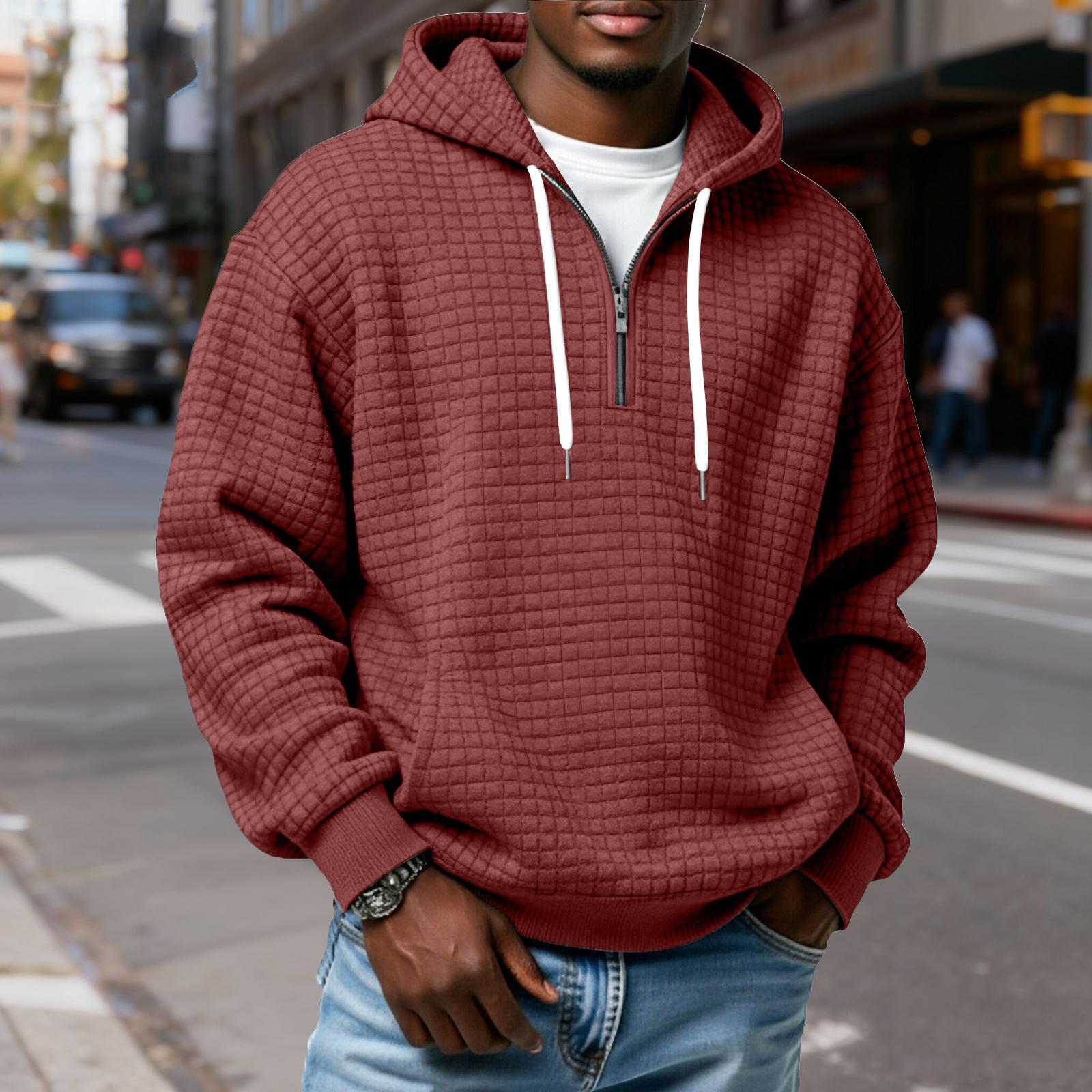 

Мужской худи-пуловер в клетку с капюшоном на молнии до середины, со шнурком, повседневная спортивная толстовка XL