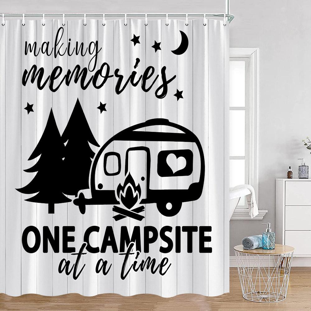 Cartoon Camper Shower Curtains Tree Camping Travel Bus Rv Bathroom Curtain Polyester Fabric Home Decoration With Hooks For Bath