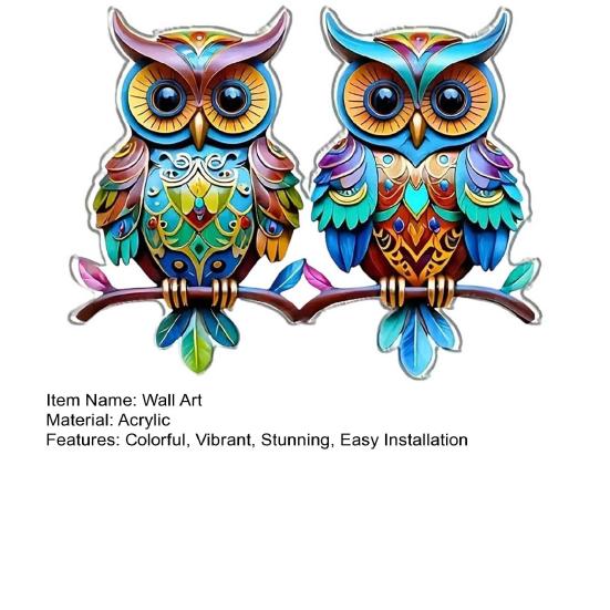 Colorful Acrylic Outdoor Hanging Wall Art 2D Owl/Bee/Flowers Wall Sculpture for Outside Garden Fence Patio Yard Decor