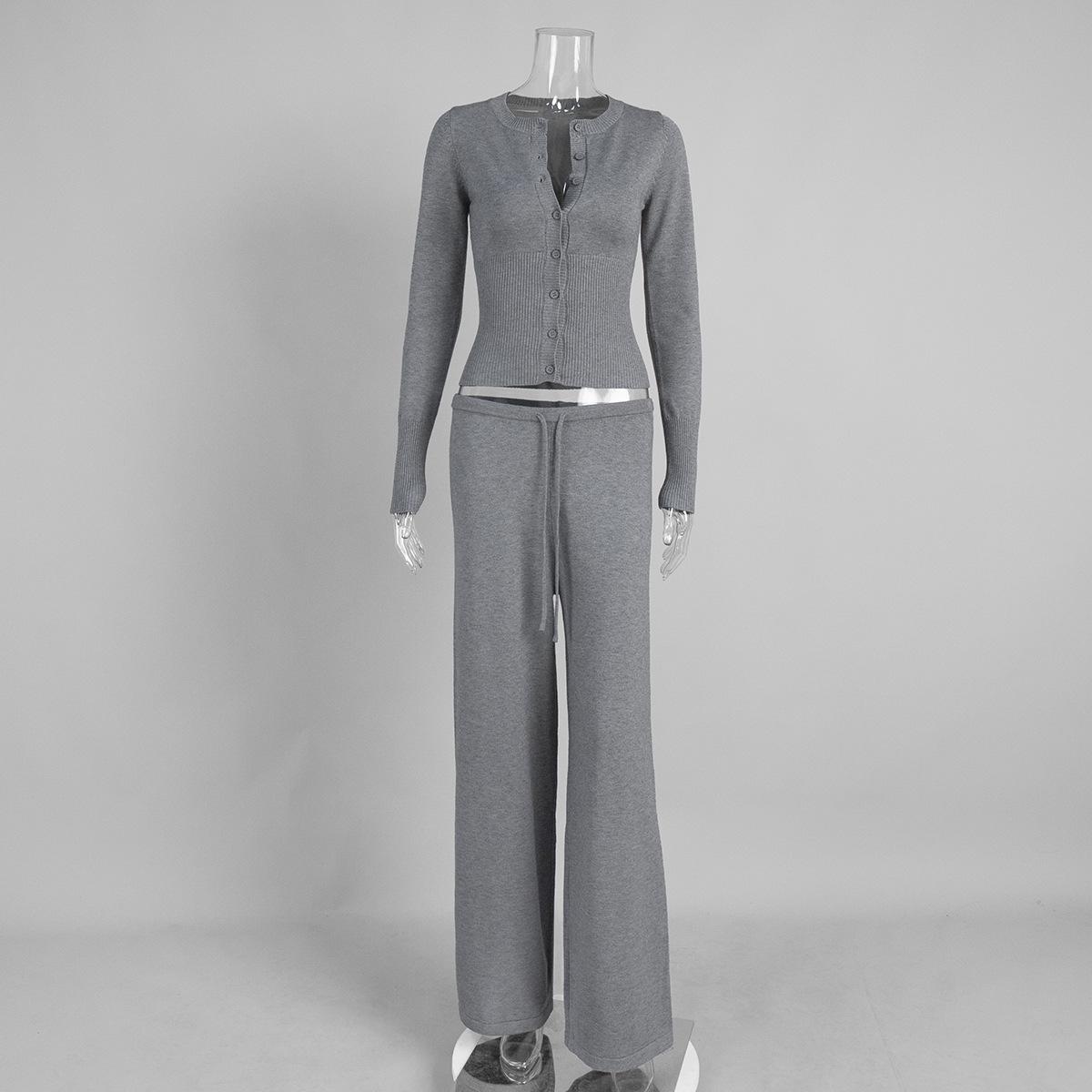 

Beige Cardigan and Wide Leg Pants Set L темно-сірий