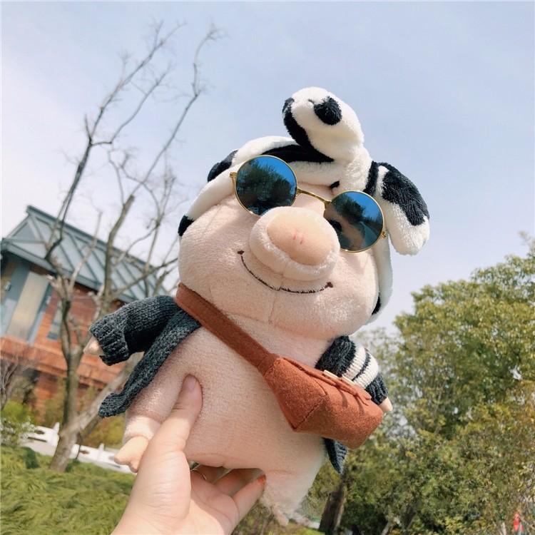 Plush Cute Pig Doll Wearing Sweater Glasses Crossbody Bag Design Gift For