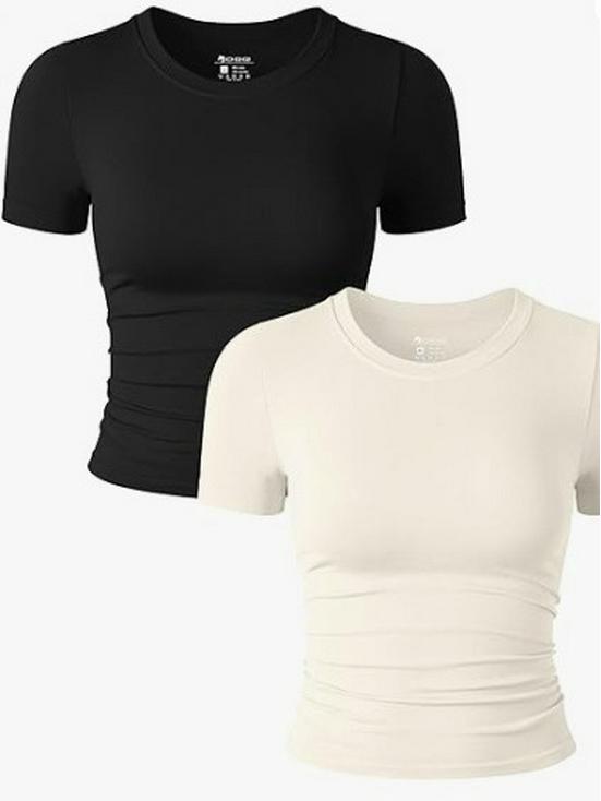 Women's Versatile Short Sleeve Round Neck Ruffle Slim Fit Crop Top