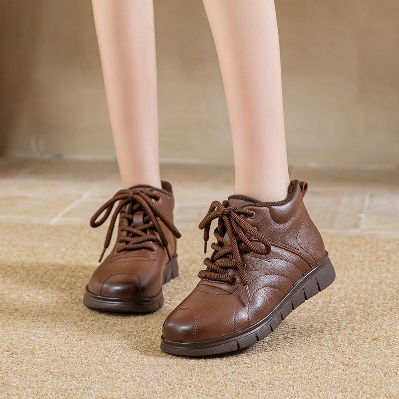 

Мягкая подошва мягкая поверхность бархат теплые первый слой коровья кожа материнские кожаные туфли зимние на плоском каблуке нескользящие средние и старые хлопковые туфли на шнуровке женские 41 темно-коричневого