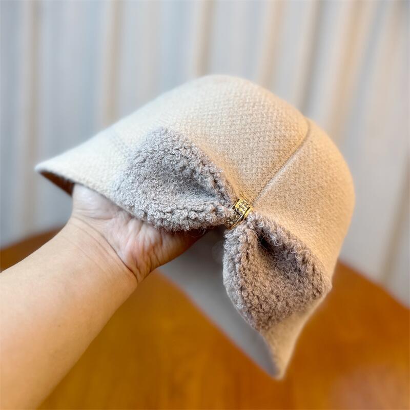 Women's Autumn and Winter Fashionable Warm Bowknot Fisherman Hat, Internet Celebrity Bucket Hat, Korean Style Versatile Knitted Hat