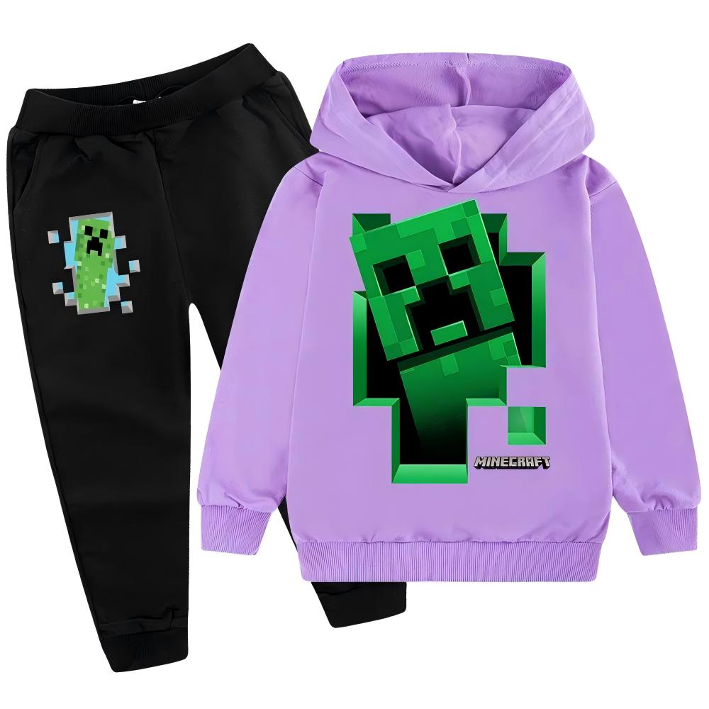Dětská mikina Tepláková souprava Creeper Chlapecká mikina Kalhoty 2dílná sada Minecraft HD potisk Hra Dětská mikinová souprava Chlapec Dívka Mikinová souprava Polyester