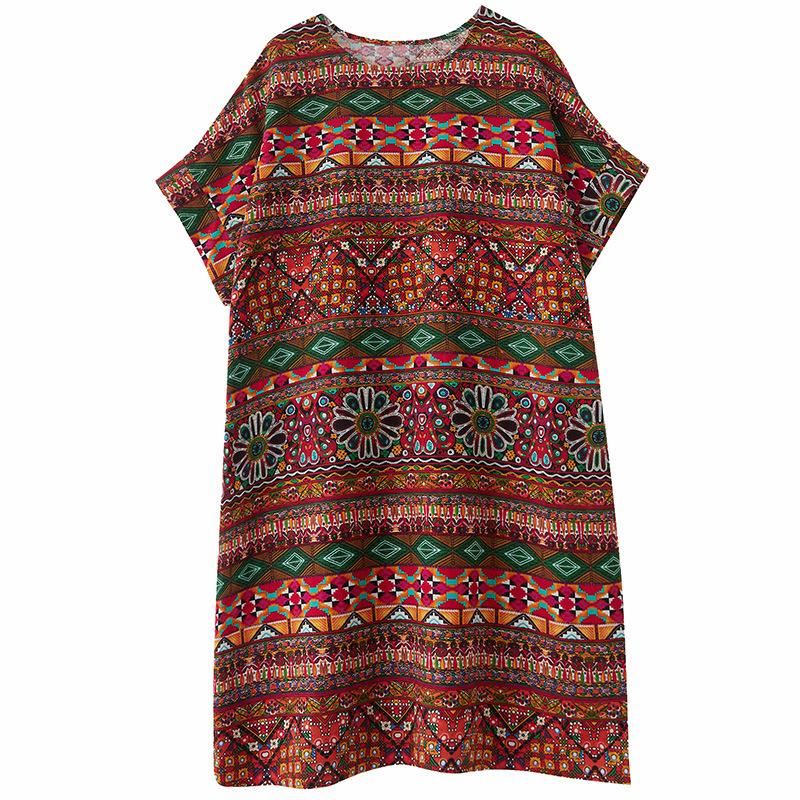 Summer Vintage Printed Loose Cotton and Linen Dress