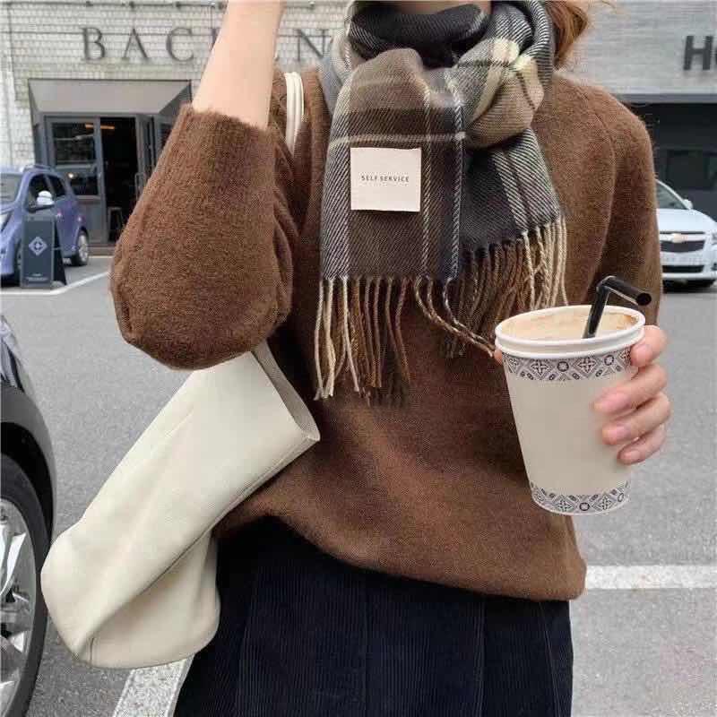 Autumn and winter Korean-style scarves for men and women, plaid cashmere neck warmer, tassel shawl, thickened for warmth