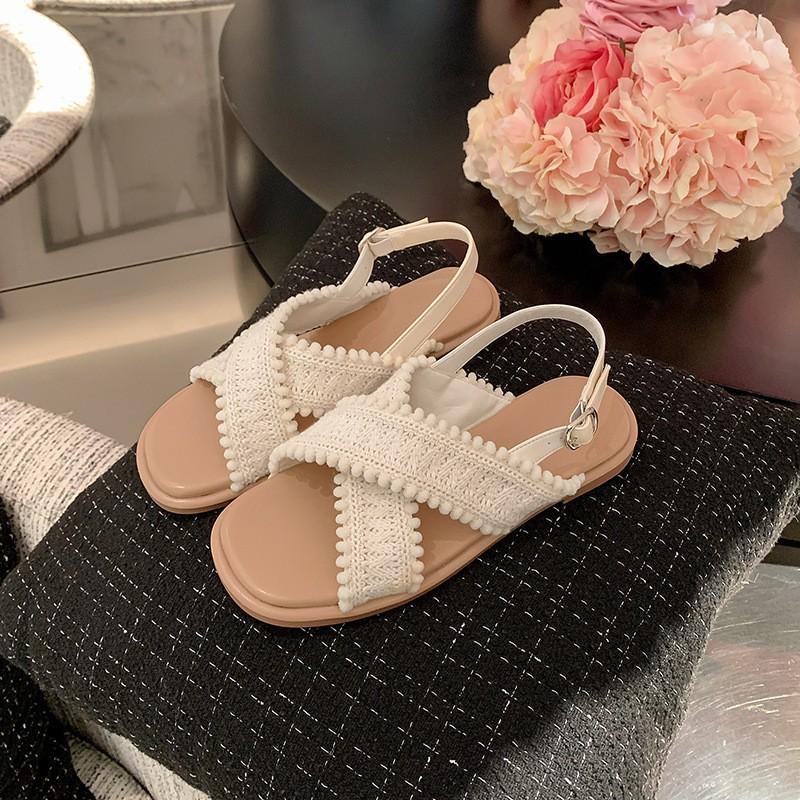 Holiday style~ Cross-woven sandals for women to wear open-toed soft-soled summer new fashion with skirts Casual sandals