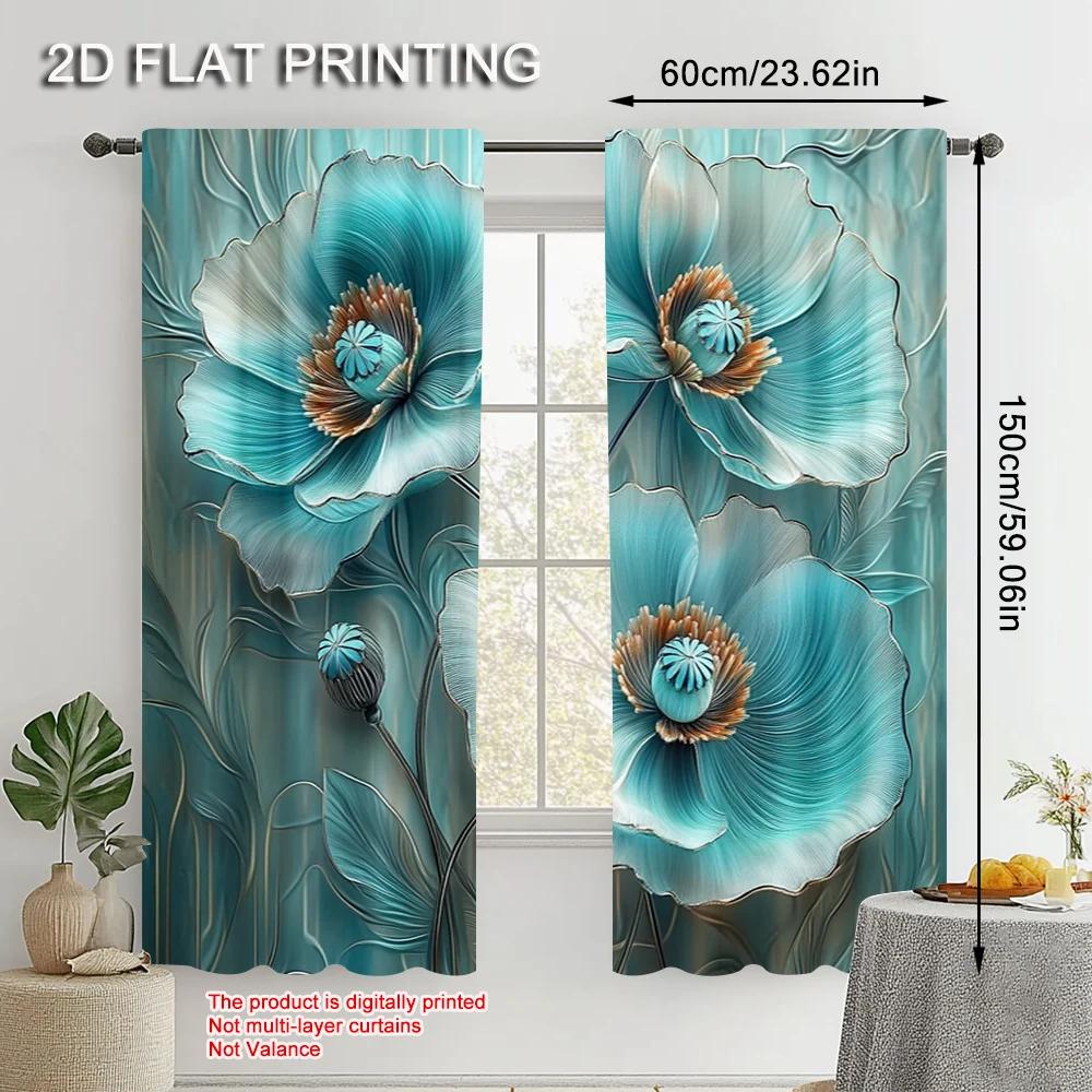 2pcs, Curtain Popular print Blue Turquoise Floral Mandala Durable Polyester (without rod) Decorations For Home Ldeal for
