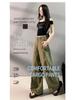 Women's American Style Green Wide-Leg Workwear Pants - Summer Loose Fit, Thin, Floor-Length, Casual 2026.