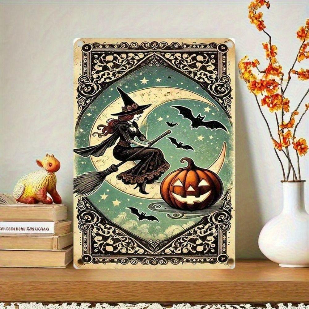 Witch Cat Forest Halloween Sign Metal Tin Sign 20x30 cm Wall Decor