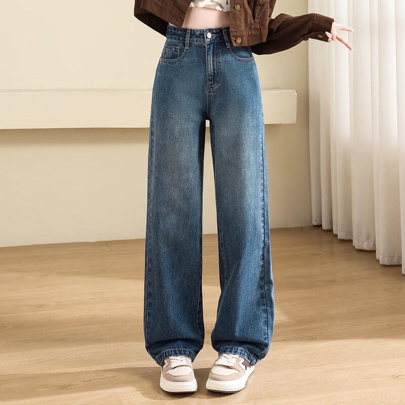 Jeep Women's High-Waist Straight Leg Retro Blue Jeans