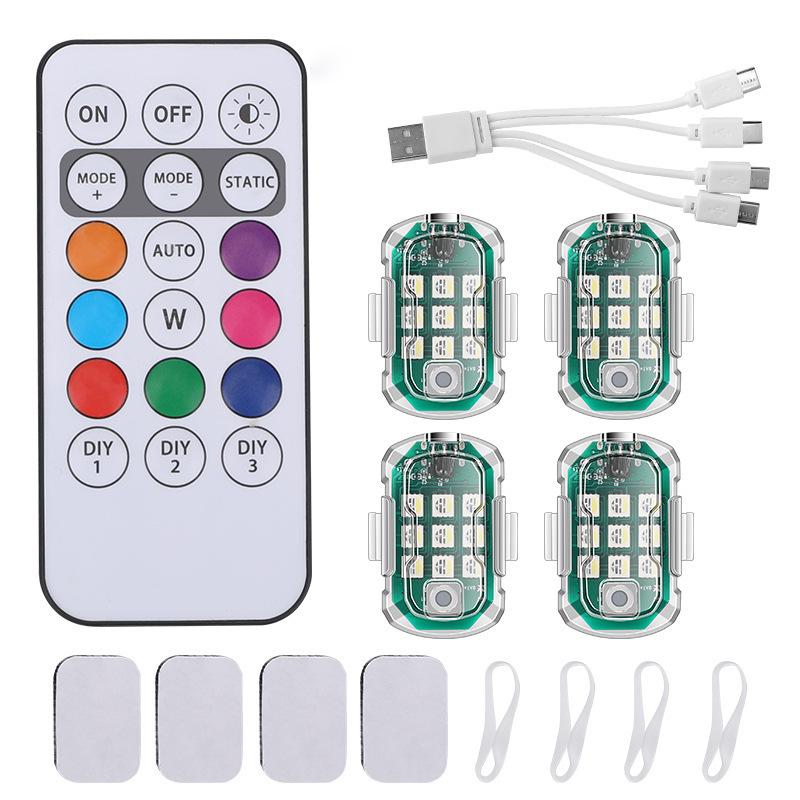 1Pcs Wireless Remote Led Strobe Decorative Light Rgb Colorful Vibration Sensing Warning Signal Light For Motorcycle Car
