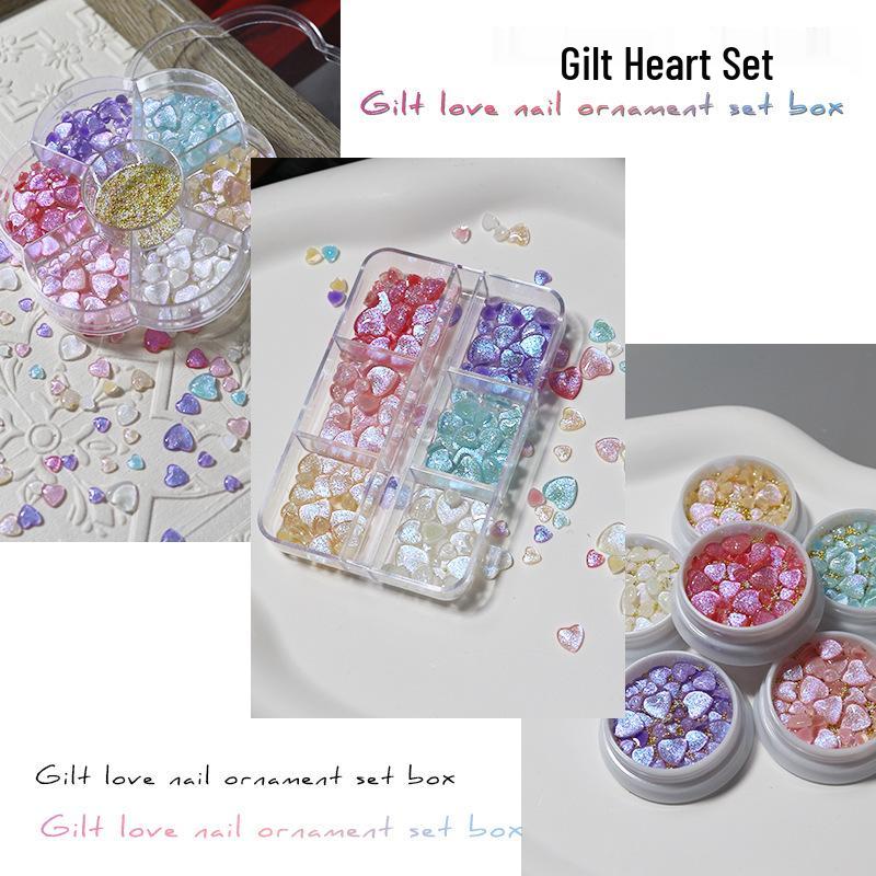 

Colorful Heart-Shaped Nail Art Accessory Set with Resin Flat-Bottomed Rhinestones