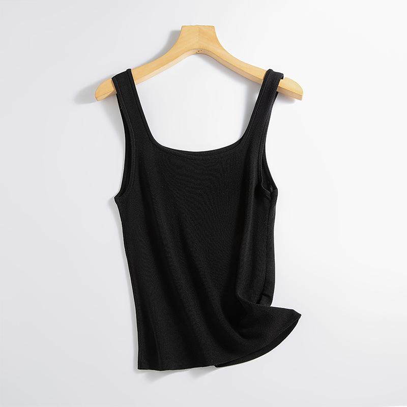 

Summer square collar knitted vest versatile base Tencel cotton sleeveless slim-fitting top with silk casual style S
