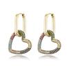 Elegant Heart Charm Hoop Earrings For Women Oval Rectangle Ear Buckle Zircon Crystal Geometric Gold Color Wedding Jewelry Gift