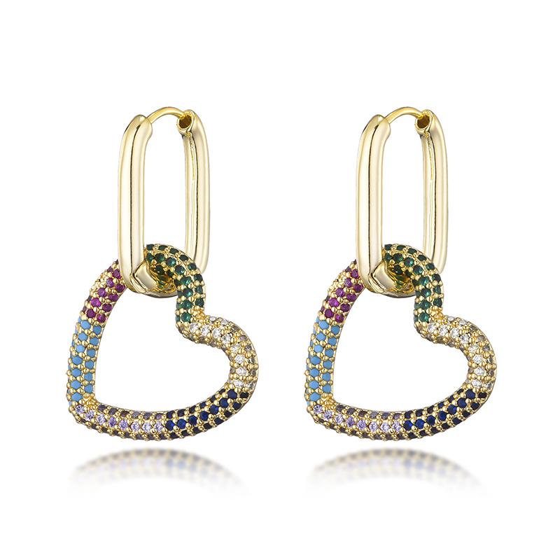 Elegant Heart Charm Hoop Earrings For Women Oval Rectangle Ear Buckle Zircon Crystal Geometric Gold Color Wedding Jewelry Gift