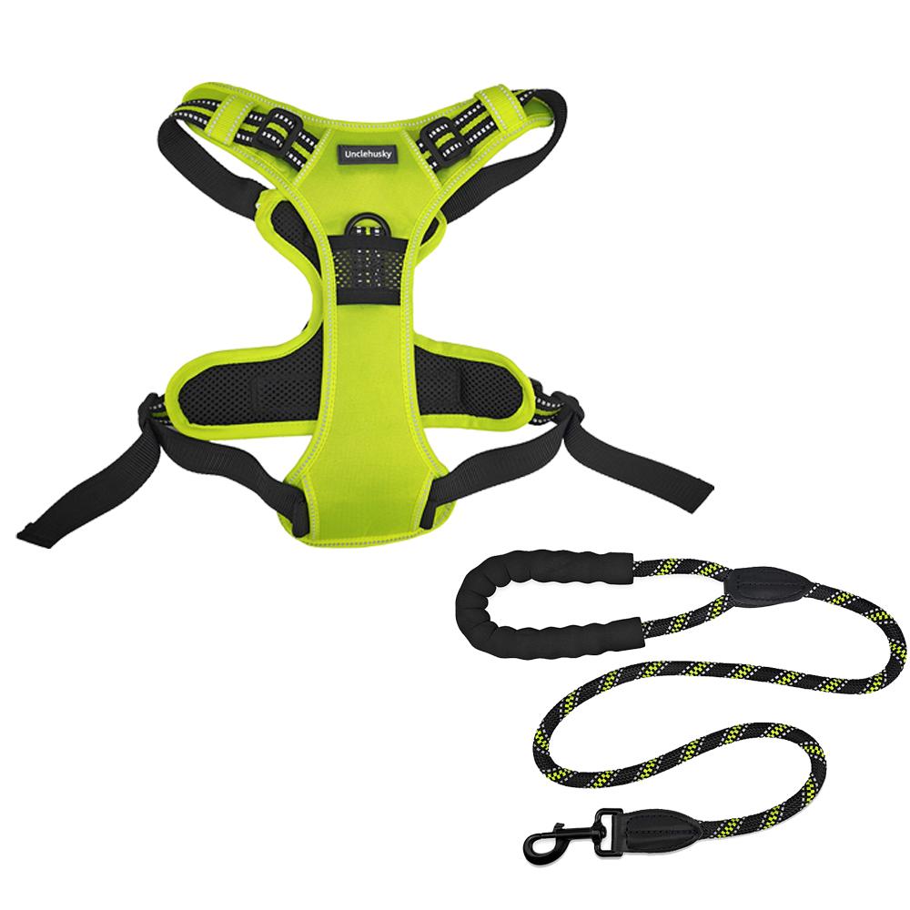 Custom Heavy Duty Adjustable Quick Release Reflective Nylon Webbing Solid Green Oxford Fabric Mesh No Pull Dog Harness Leash Set (Green,M) зелёный