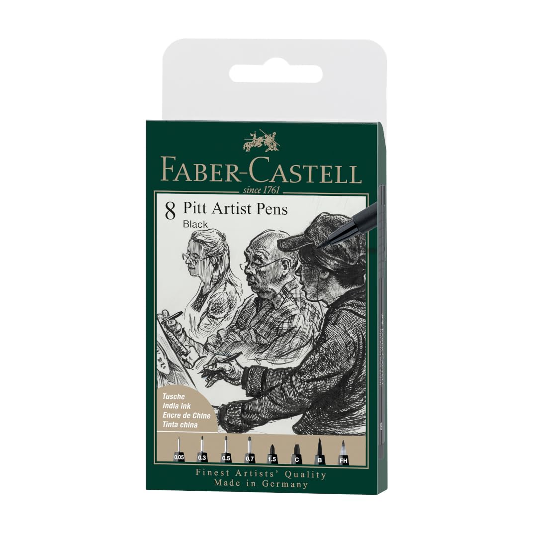 

PITT Artist Pen India Ink Pen Упаковка из 8 шт. Цвет 199 Черный Fude Твердый Японский Faber-Castell - - - XXS, F, M, B, C, 1.5, (167158) [Подлинный продукт] чёрный