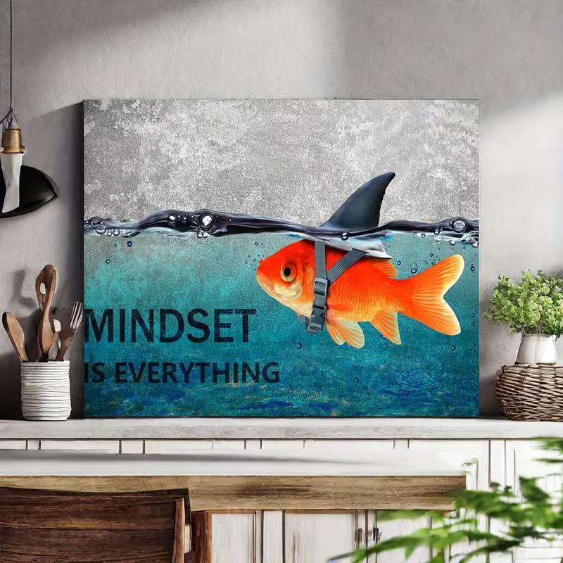 A Canvas Painting Featuring An Inspirational Shark and Goldfish, Perfect for Decorating Offices, Bedrooms, and Bathrooms
