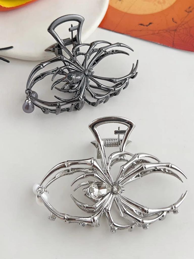 1 Pièce Halloween Pinces à Cheveux Araignée Noire avec Design de Charme Perle, Pinces à Cheveux Métal Gothique Punk Maintien Fort Accessoires Cheveux